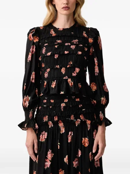 Top Allsaints cu model floral cu imagine negru