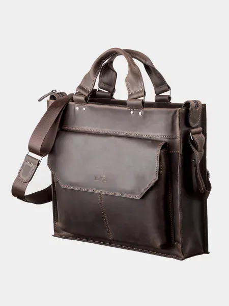 Кожаная сумка для ноутбука Shvigel коричневая