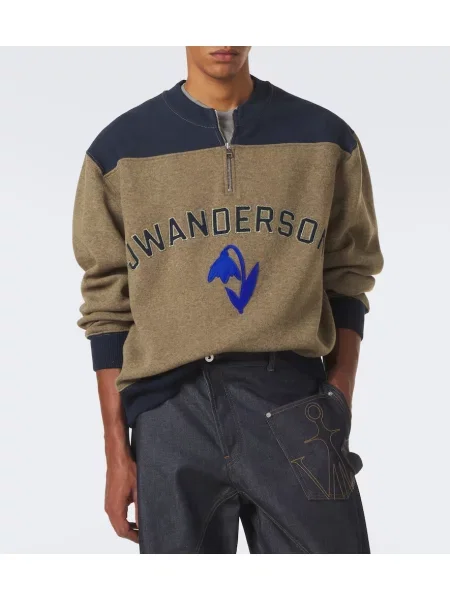 Vlnený sveter Jw Anderson s výšivkou béžová