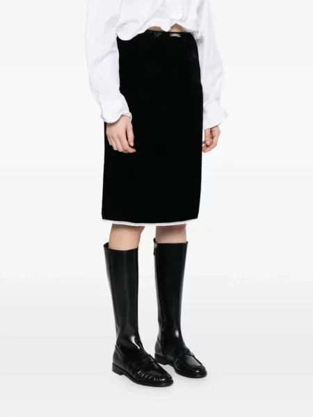Fustă midi Prada de catifea până la genunchi negru