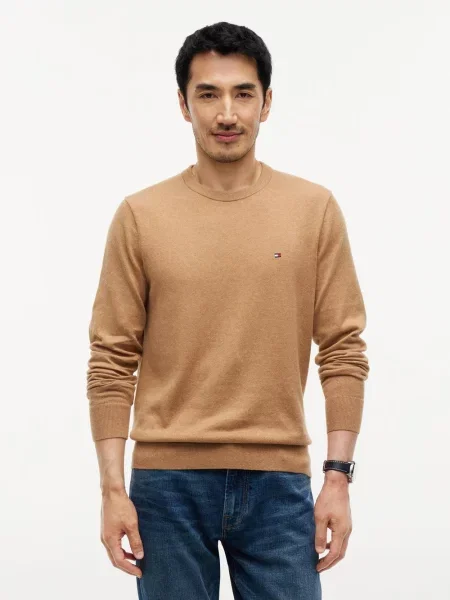 Tommy Hilfiger Sweter z dodatkiem kaszmiru Mężczyźni M brązowy