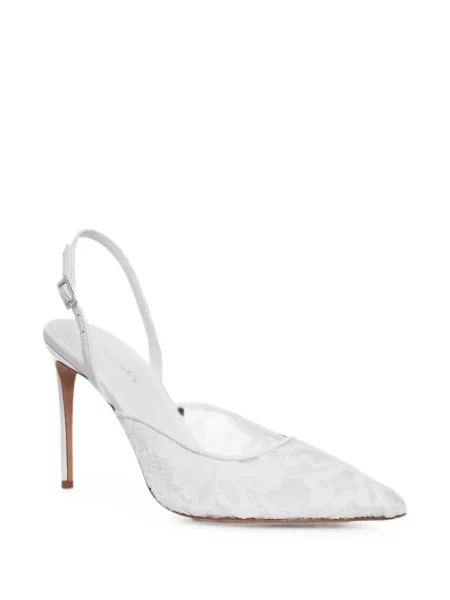 Pantofi cu toc Ginissima cu model floral din dantelă slingback alb