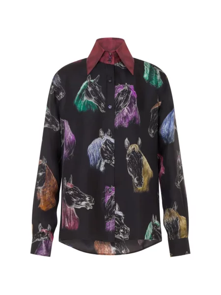 Cămașă Moschino de mătase cu imagine negru
