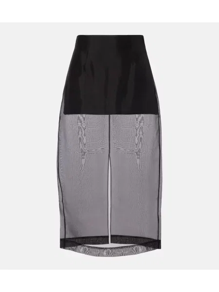 Fustă midi Frame cu talie înaltă de mătase până la genunchi negru