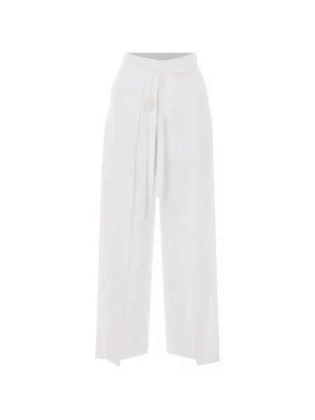 Pantaloni Ele din dantelă cu legături alb