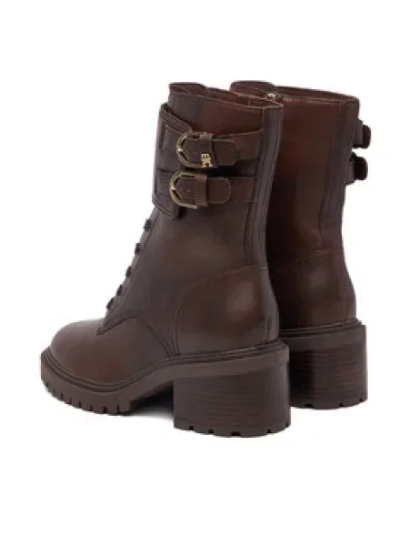 Tommy Hilfiger Bakancs Block Heel Buckled Lace-Up Boot barna