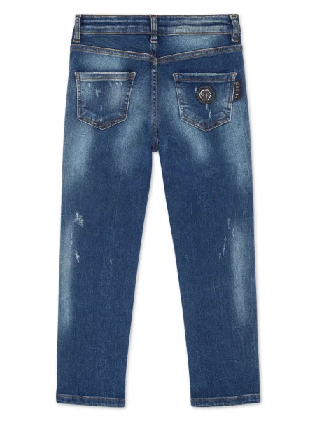 Jeansy straight leg dziecięce Philipp Plein niebieskie