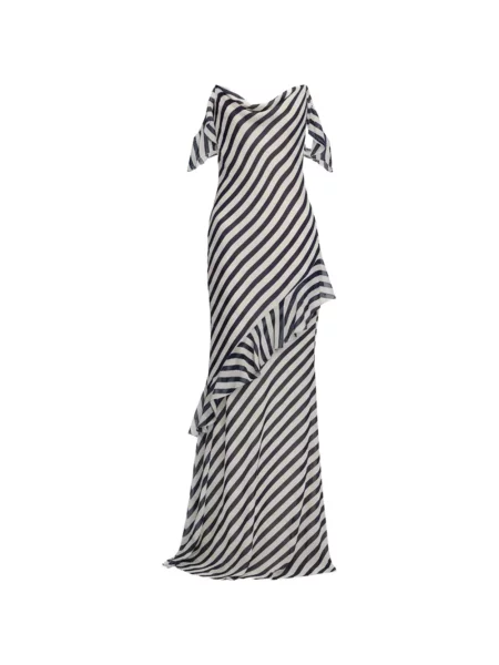 Rochie maxi Self-portrait cu dungi cu volane de costum albastru