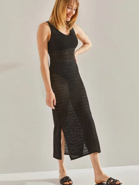 Rochie Bianco Lucci cu decolteu în V ajurata de costum