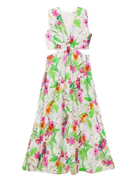 Rochie maxi Desigual cu model floral cu imagine de costum alb