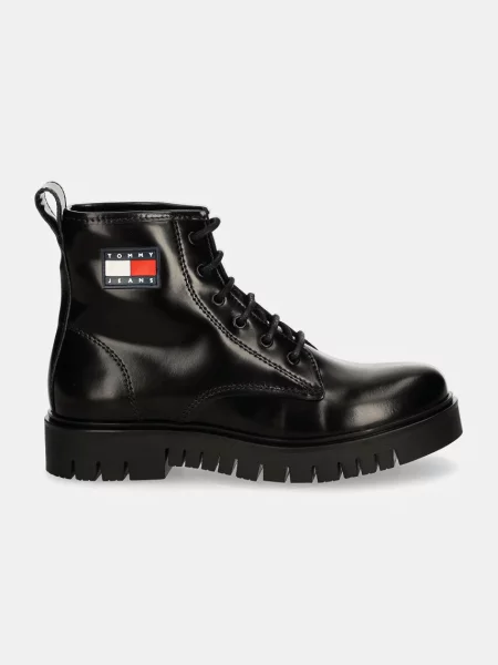 Šnurovacie kožené tenisky Tommy Hilfiger čierna
