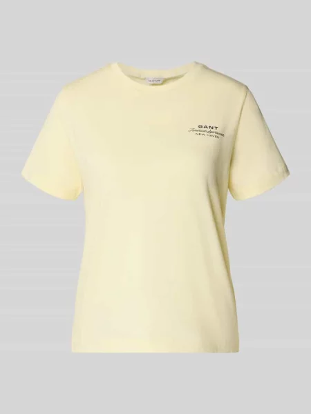 T-shirt z nadrukiem z logo i okrągłym dekoltem Gant żółta