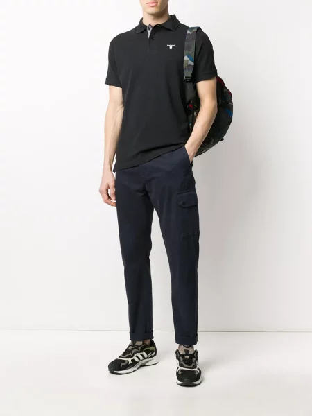 Tricou polo Barbour cu broderie negru
