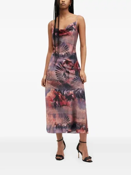 Sukienka Allsaints z nadrukiem garniturowa fioletowa