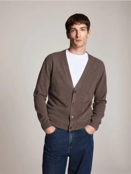 Reserved Cardigan din lână merino cafeniu
