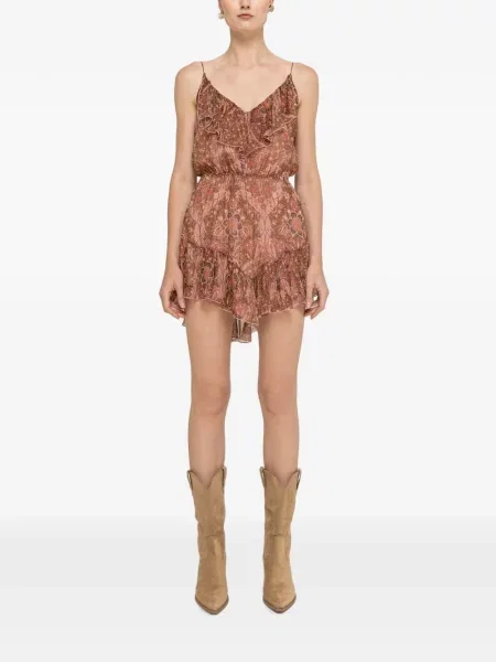 Rochie mini Nissa de mătase cu model floral cu imagine maro