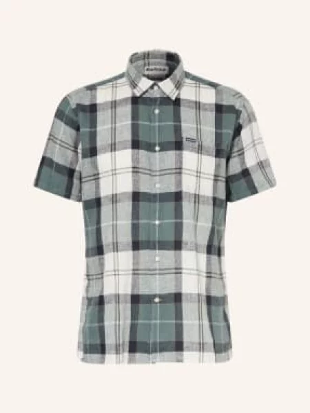 Barbour Koszula Z Krótkim Rękawem Croft Relaxed Fit Z Lnem gruen granatowa