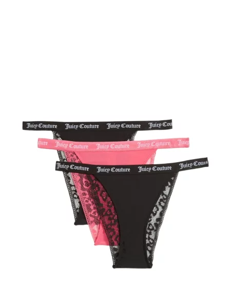 Chiloți tanga Juicy Couture cu model leopard din dantelă negru