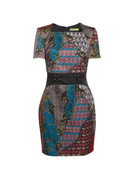 Scurt rochie din denim Versace Jeans Couture cu șireturi din dantelă albastru