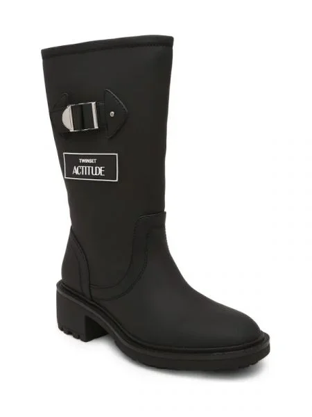 Twinset Actitude Cizme BIKER cu adaos de piele negru