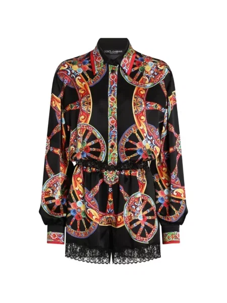 Ușor salopetă Dolce & Gabbana din satin cu imagine negru
