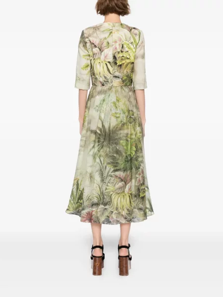 Rochie midi Elie Saab cu imagine până la genunchi de costum verde