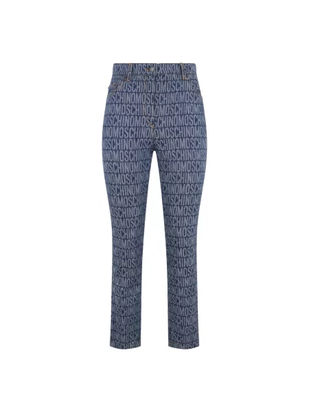 Jeansy Moschino w geometryczne wzory ze stretchu niebieskie