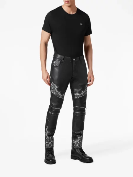 Iš natūralios odos kelnės Philipp Plein juoda