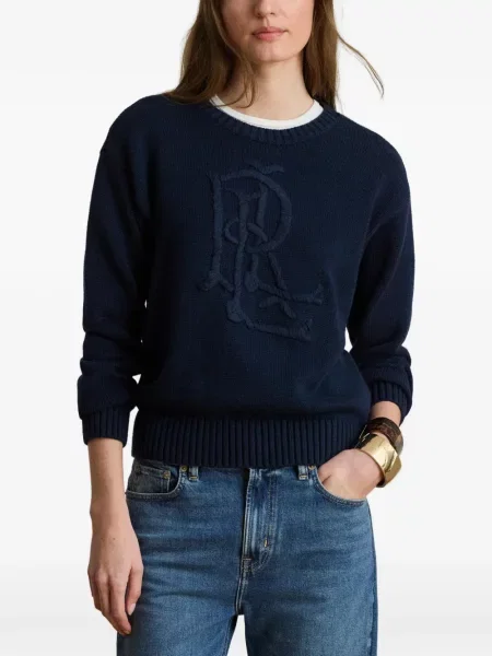 Пуловер Lauren Ralph Lauren бродиран синьо