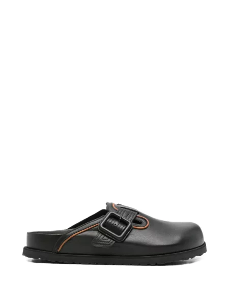 Papuci tip mules Birkenstock din piele cu cataramă negru
