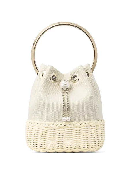 Geantă bucket Jimmy Choo cu perle gri