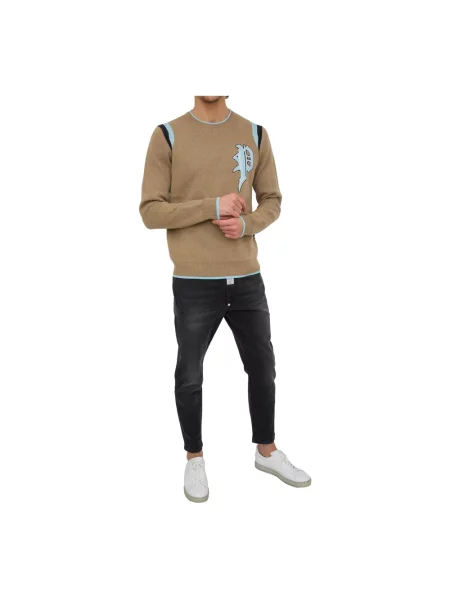 Sweter Philipp Plein z okrągłym dekoltem beżowy