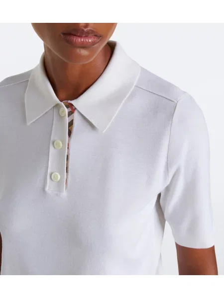 Tricou polo Burberry de lână alb