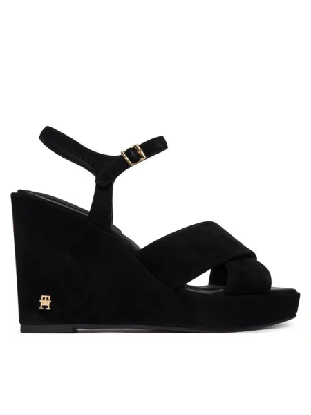 Tommy Hilfiger Sandali Suede Wrapped High Wedge črna