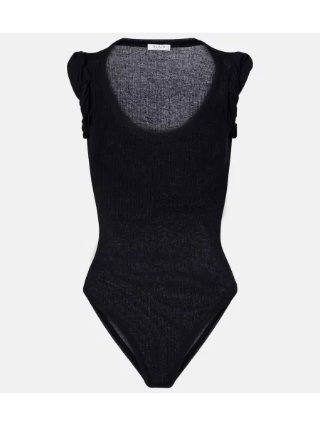 Dzianinowy body Alaïa prążkowany czarny