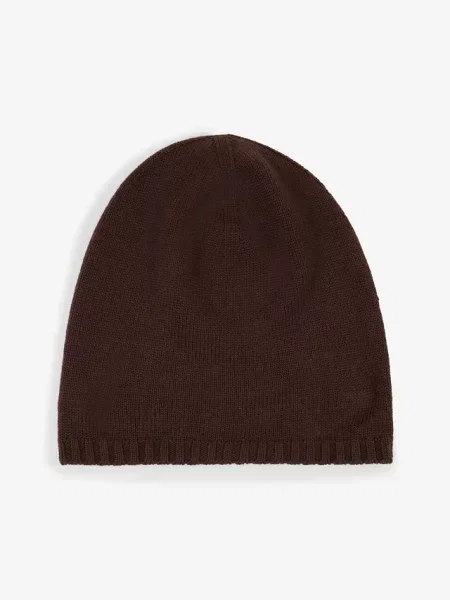 Cienka czapka beanie z wełną z merynosów brązowa