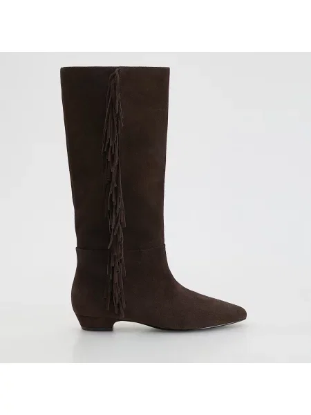 Reserved Semišové kozačky s třásněmi tmavě hnědá