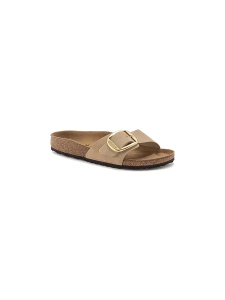 Klapki Birkenstock skórzane na sprzączkę brązowe