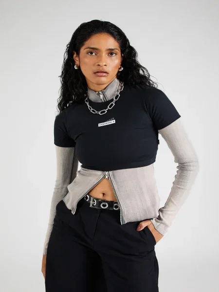CONVERSE Tricou gri / negru alb