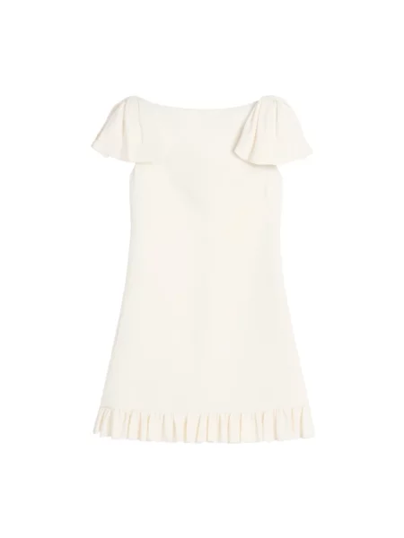 Jedwabna sukienka mini Valentino z kokardką z rękawami balonowymi beżowa