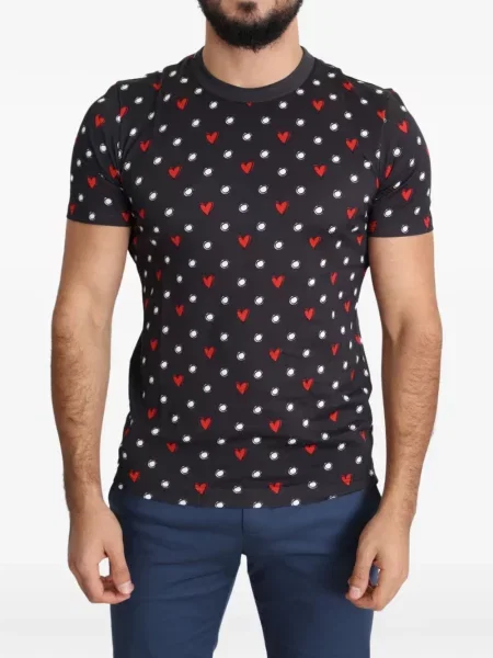 Tricou Dolce & Gabbana cu imagine cu motiv cu inimi negru