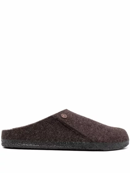 Papuci tip mules Birkenstock din fetru maro
