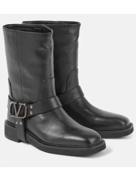Botine Valentino Garavani din piele biker negru