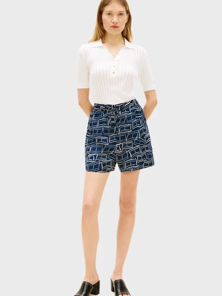 Льняные шорты Tommy Hilfiger с принтом синие