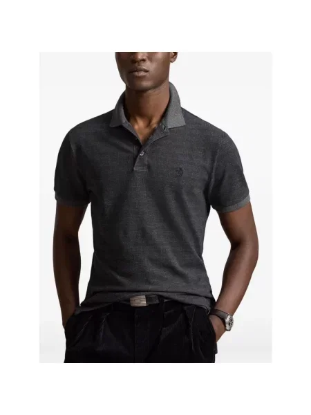 Lniana koszulka polo Polo Ralph Lauren w kratę czarna