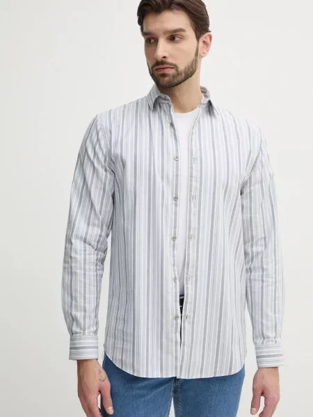 Риза Guess COLLINS мъжка със стандартна кройка с класическа яка сиво