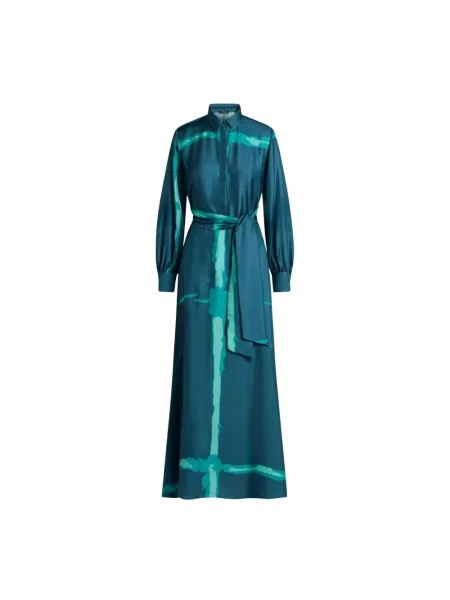 Długa sukienka maxi Kiton z nadrukiem niebieska