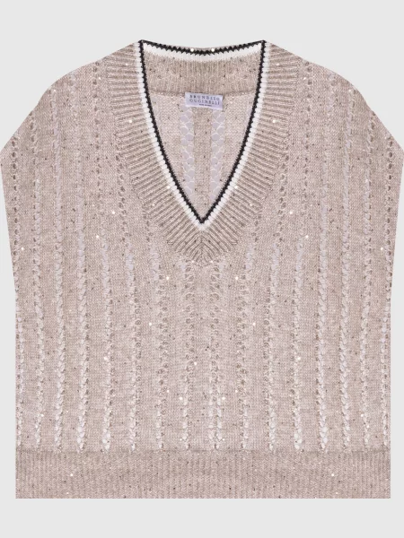 Ажурний жилет з льону Brunello Cucinelli бежевий