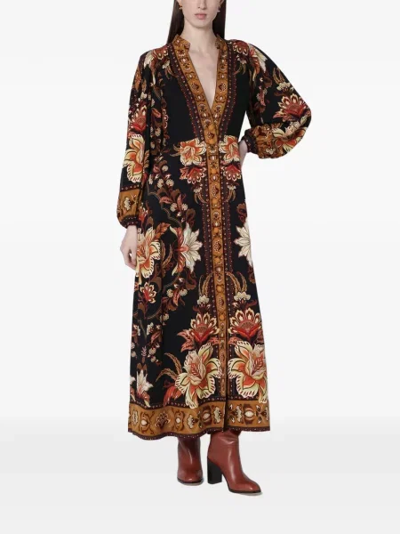 Rochie maxi Farm Rio cu model floral cu decolteu în V de costum negru