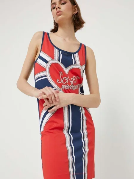 Рокля Love Moschino къса със стандартна кройка синьо